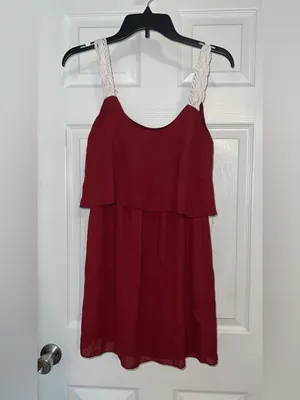 Women’s Mini Dress with Lace Straps - Burgundy thumbnail 2