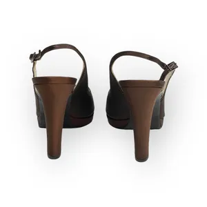 Stuart Weitzman ❤︎ Metallic Silk Peep Toe Slingback Heeled Sandals ❤︎ Chocolate thumbnail 6