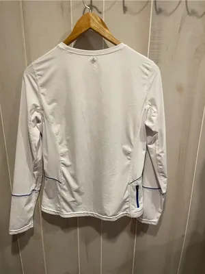Cute creamy vanilla Prana stretch long sleeve outdoor hike yoga top mini pocket thumbnail 9