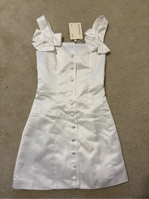 Peppermayo White Bow-Shoulder Button Mini Dress thumbnail 1