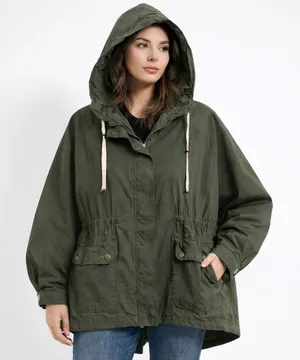 Zara Trafaluc Utility Parka Women XS Olive Green Gorpcore Oversize Hooded Jacket thumbnail 1