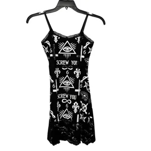 Rat Baby Womens Black Occult‎ Graphic Lace Trim Slip Mini Dress Small thumbnail 7