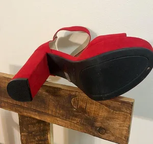 Dream Paris heels woman’s red chunky fashion ankle strap platform shoe New Sz 7 thumbnail 8