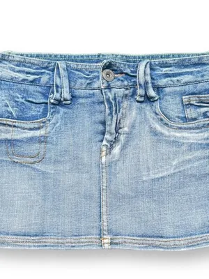 🌸MY2K Mudd Blue Denim Mini Skirt Embroidered Beaded Pockets Button Size S thumbnail 3