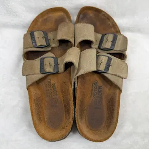 Naot Santa Barbara Suede Slide Sandals Taupe Tan Buckle Cork Footbed EU 39 US‎ 8 thumbnail 9