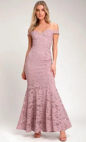 NWT Lulus Swept Up Maeve Pink Lace Off-the-Shoulder Mermaid Maxi Dress Medium thumbnail 9