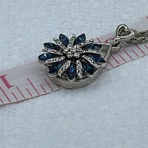 Sapphire CZ’ large flower pendant on a long 21” rope chain thumbnail 8