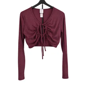 Savage‎ X Fenty Large Burgundy Metallic Ruched Cutout Crop Top thumbnail 2
