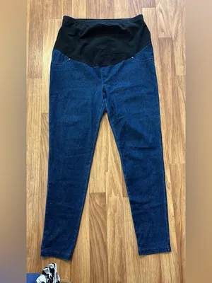 Time and Tru Dark Blue Maternity Skinny Jeans with Black Overband thumbnail 2