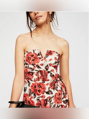 Free People Hot to Trot Mini Dress L Tube Floral Strapless Wrap Smocked Resort thumbnail 2