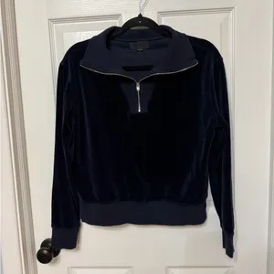 NILI LOTAN BENTLEY VELOUR QUARTER ZIP SWEATSHIRT in navy size small‎ thumbnail 2