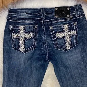 Miss me 30 studded cross Dark Wash Women's Straight Leg Jeans - Blue thumbnail 4