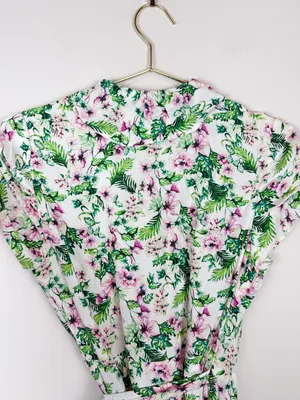Juicy Couture Allover‎ Floral Wrap Dress Ruffle White Green Pink Size 0 thumbnail 9