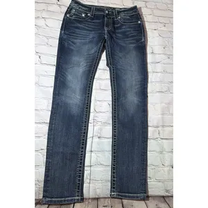 Miss Me Jeans Womens 28 Signature Skinny Blue Jeans Rhinestones Embroidered thumbnail 3