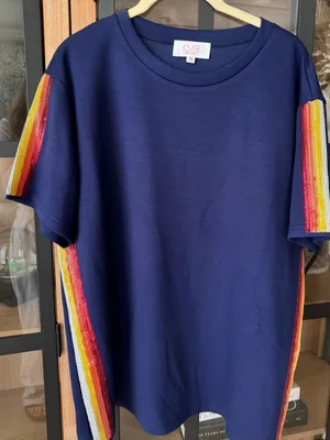 Sequined airessentials tee astros houston navy striped short sleeve qos baseball thumbnail 1
