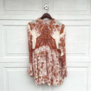 Free People Womens Dress Tunic Lady Luck Liberty Floral Tie Neck Medium thumbnail 3