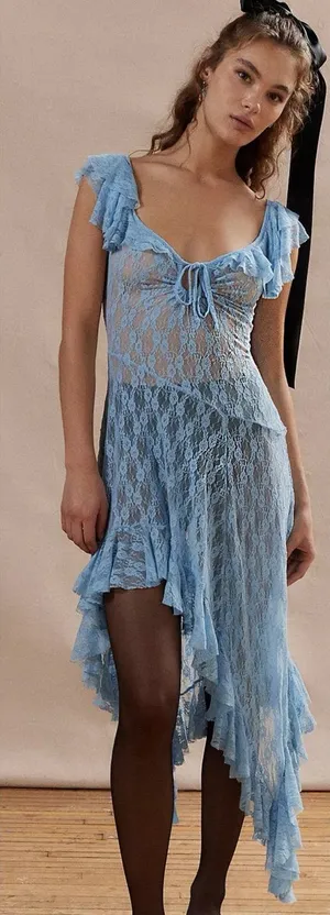 Kimchi Blue Chiara Sheer Lace Midi Dress, baby blue, size L thumbnail 1