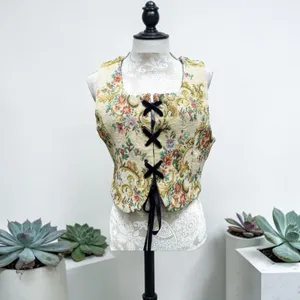 Source Unknown Ren Faire Reversible Tapestry Corset Vest Goblincore Cottagecore VTG Lace Up M thumbnail 3