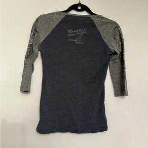 Harley-Davidson Rhinestone Logo Raglan Top Small Gray Blue Biker Tee thumbnail 5