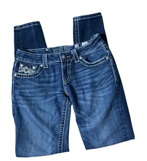 Miss Me Buckle Exclusive Skinny Jeans Womens 28 Blue Dark Wash Embellished Y2K thumbnail 1