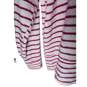 Aerie Small Red White Textured Striped Oversized Drop Shoulder Sweatshirt thumbnail 4