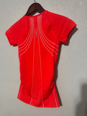 Athleta Finish Fast Line Tee Neon Orange Coral Short Sleeve Athletic Gym Shirt thumbnail 6