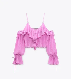 ZARA NWT  Pink RUFFLED PLEATED TOP thumbnail 4