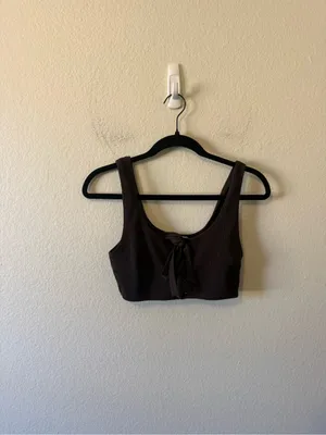 Ganni Ribbed Laced Up Ribbed Bikini Brown Top Size M Swim Vacation Neutral thumbnail 2