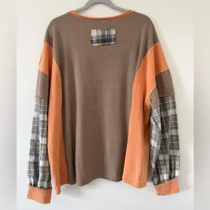NWT Easel Peace Patch Mixed Mineral Washed Colorblock Plaid Top size large thumbnail 9