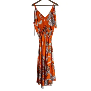 Chicme Belted Maxi Dress Womens XL Orange Floral Lightweight Resort Vacation thumbnail 4