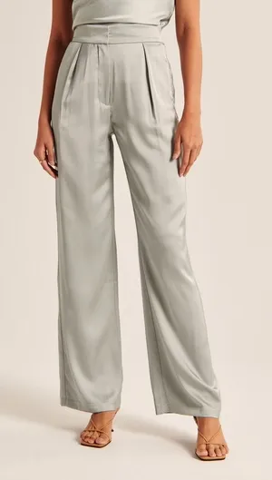 Abercrombie and Fitch Satin Tailored Wide Leg Pant Sage Size 33 Long thumbnail 1