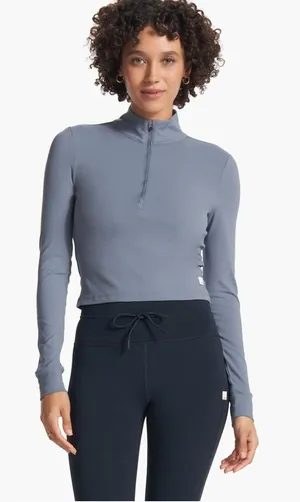 Vuori Studio Half Zip Long Sleeve Crop Top Womens Large Blue Athletic thumbnail 1