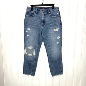 Abercrombie & Fitch Mom Jean High Rise Distressed Medium Wash Blue 31 12 thumbnail 3