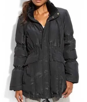 Free People We The Free Black Puffer Jacket Size Medium Black Floral Coat thumbnail 1
