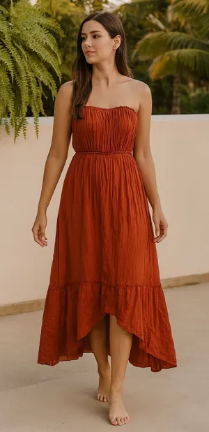 Thread social Anthropologie strapless burnt orange midi dress size‎ 6 vacation thumbnail 1