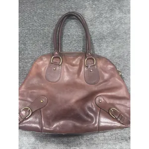 Banana Republic Brown Leather Bowling Satchel Bag Brass Buckles Y2K Slouchy thumbnail 2