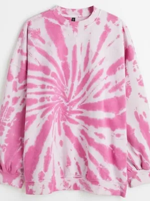 H&M Pink Tie Dye Oversized Sweatshirt Crewneck Lounge Pullover S thumbnail 1
