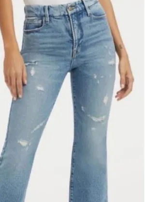 Good American Flare Jeans Women 10/30 Light Wash Distressed Raw Hem High Rise‎ thumbnail 1
