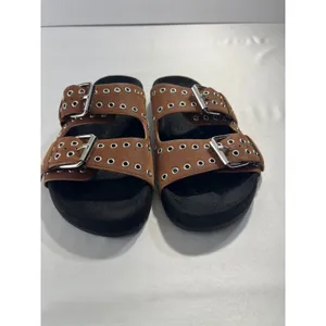 MIA‎ Brooklyn Grommet Buckle Double Strap Slide Sandals Women 6 Brown Edgy Punk thumbnail 2