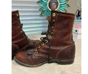 Santa Fe Boot Company Women's 7.5 Brown Leather Lace-Up Western Boots Vintage thumbnail 6