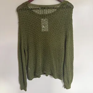 Zara Women Olive Green Open Knit Sweater Metallic Crochet Crew Neck 3859/005 M thumbnail 9