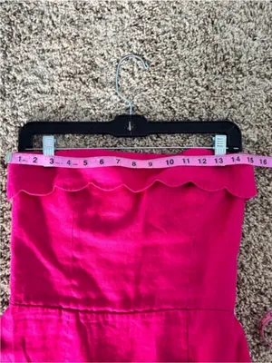 100% Linen Strapless Scallop Hem Pink Dress thumbnail 4