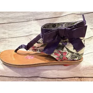 Poetic License Sandals Purple With Bow Floral Print Zip Back Eur 38 Us 7.5 thumbnail 3