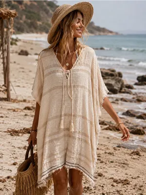 La Mode boho swim coverup tunic caftan OSFO Black Size undefined thumbnail 1
