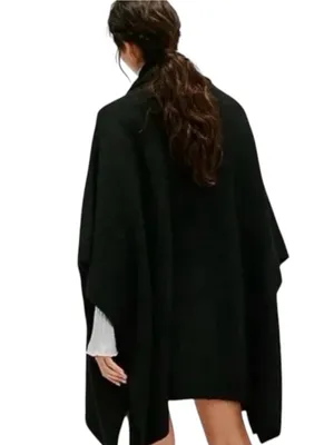 Free People Black Open-Front Knit Poncho with Pockets and Scarf ONE SIZE thumbnail 13