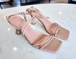 Marc Fisher Davia Leather Strappy Heeled Sandal in Light Brown Women's Size 8 thumbnail 1