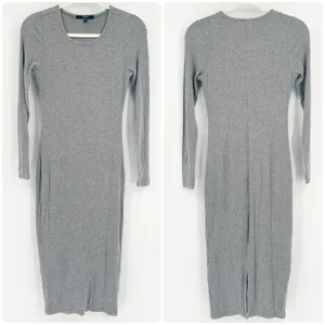 Quince Womens Soft Tencel Rib Knit Long Sleeve Midi‎ Lounge Dress Size XS Gray thumbnail 3