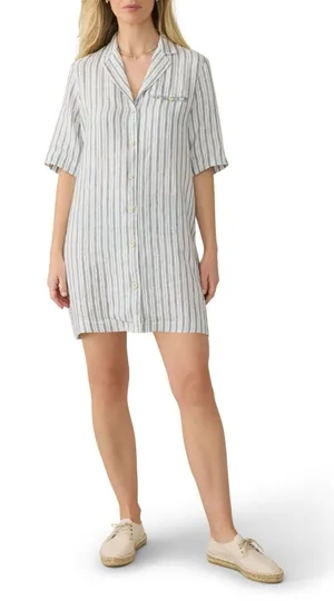 FAHERTY Paradise Point Stripe Linen Shirtdress. Size Medium. NWOT thumbnail 1