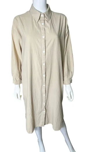 GGUHHU Womens Small Beige Shirt Dress Oversized Button Front Midi Tunic thumbnail 1