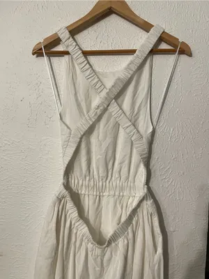 NWT Vici White White Linen Blend Open back Midi Dress Cutout Waist Medium thumbnail 7